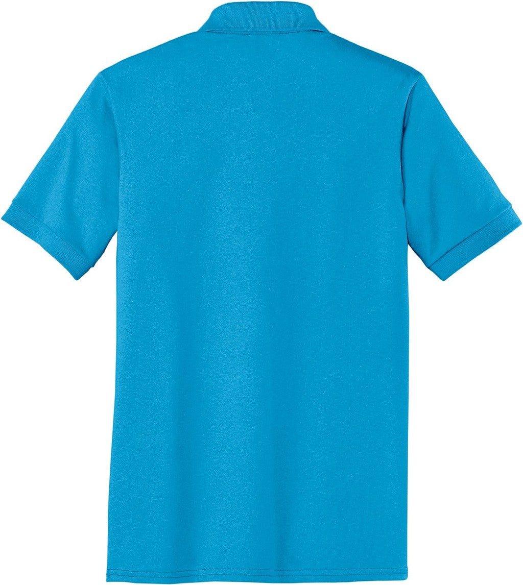 Rear View of Aquatic Blue Port & Co Core Blend Jersey Knit Polo. KP55
