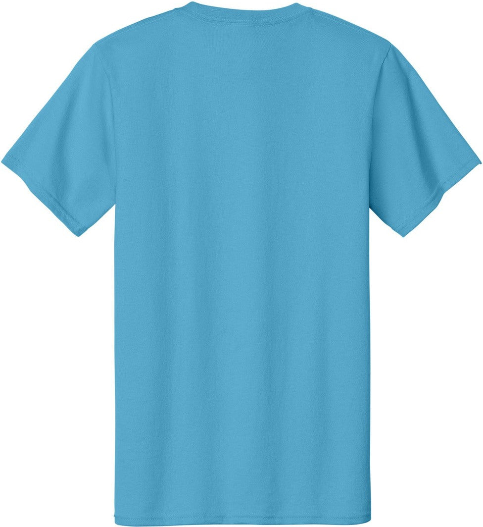 Front View of Aquatic Blue Port & Co Essential Tee. PC61