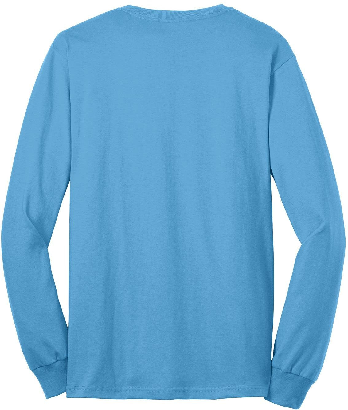 Front View of Aquatic Blue Port & Co Long Sleeve Core Blend Tee. PC55LS