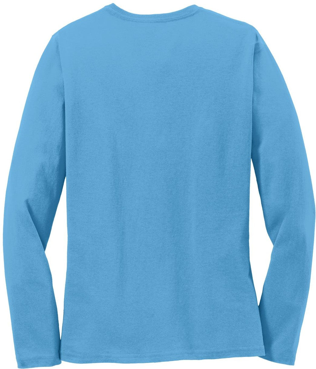 Front View of Aquatic Blue Port & Co Women's Long Sleeve Core Cotton Tee. LPC54LS