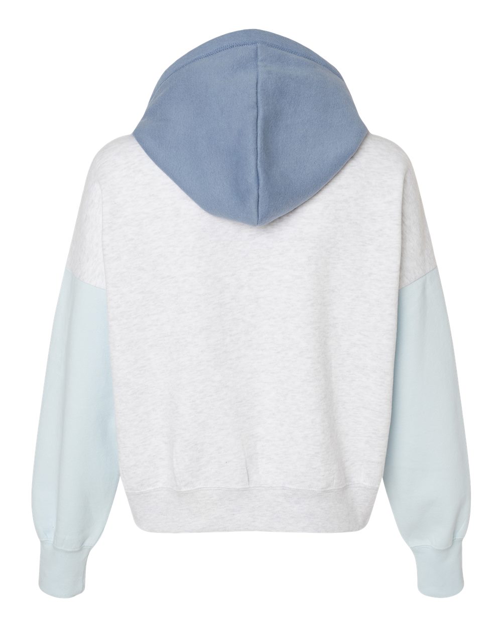 Front View of Arctic Blue Women's Sueded Fleece Colorblocked Crop Hooded Sweatshirt - W23716