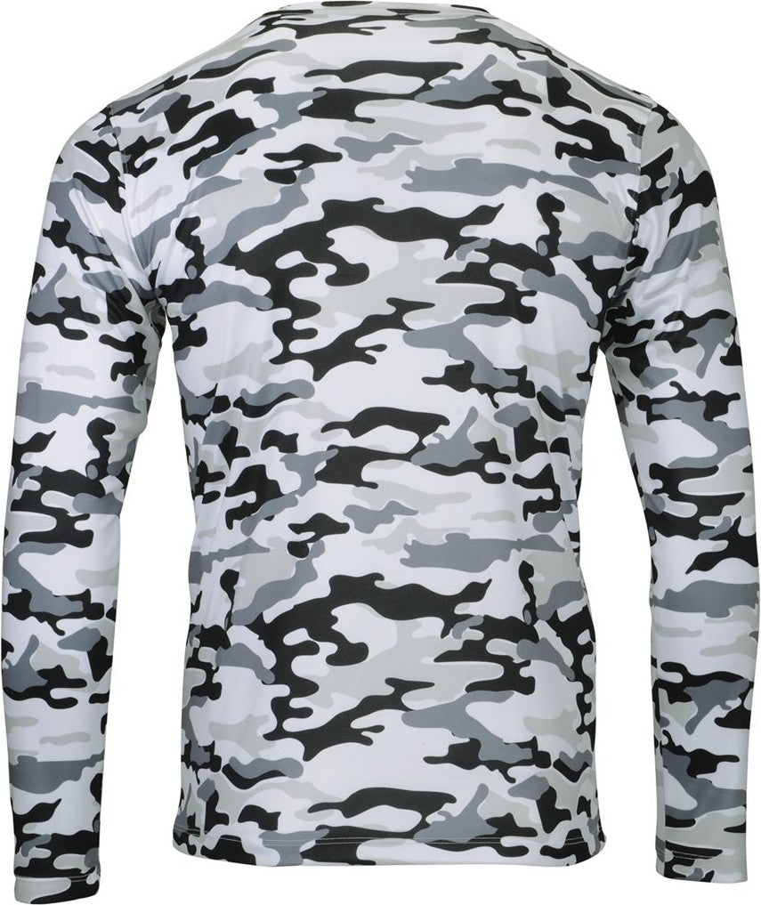 Rear View of Arctic Camo Woodland Performance Long Sleeve T-Shirt - 238