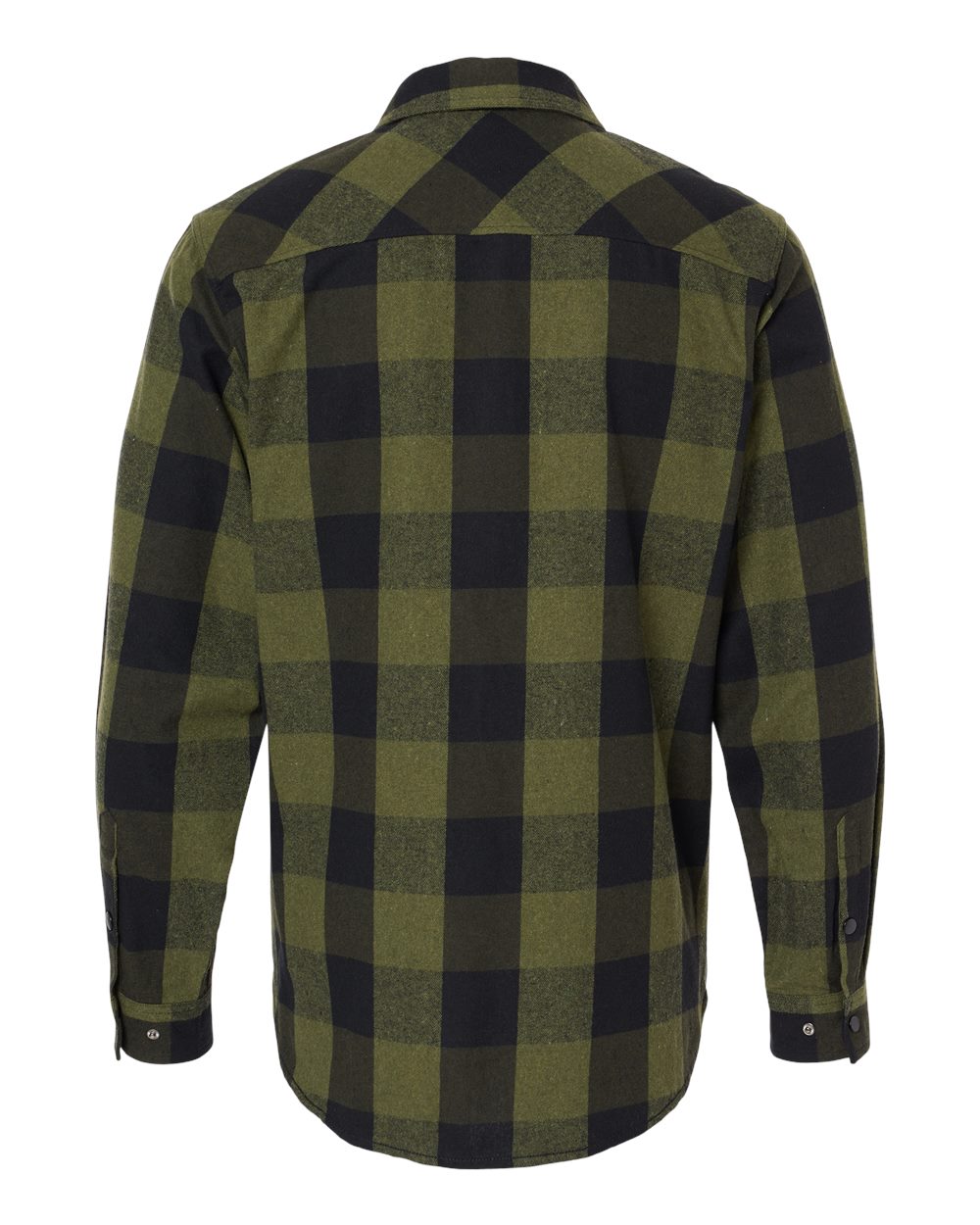 Rear View of Army/ Black Snap Front Plaid Flannel Shirt - 8219