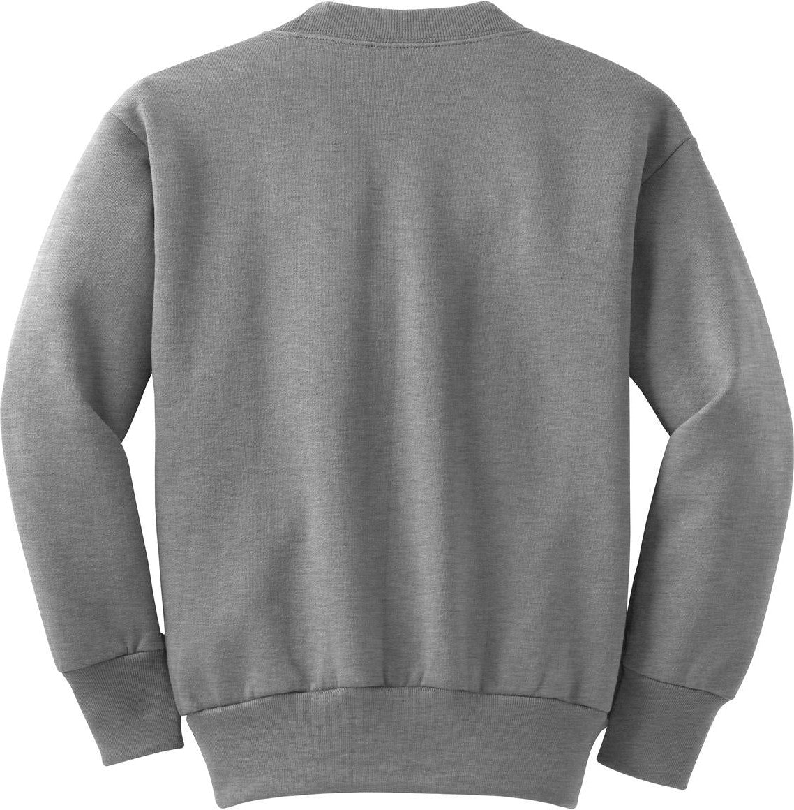 Rear View of Ath. Heather Port & Co Youth Core Fleece Crewneck Sweatshirt. PC90Y