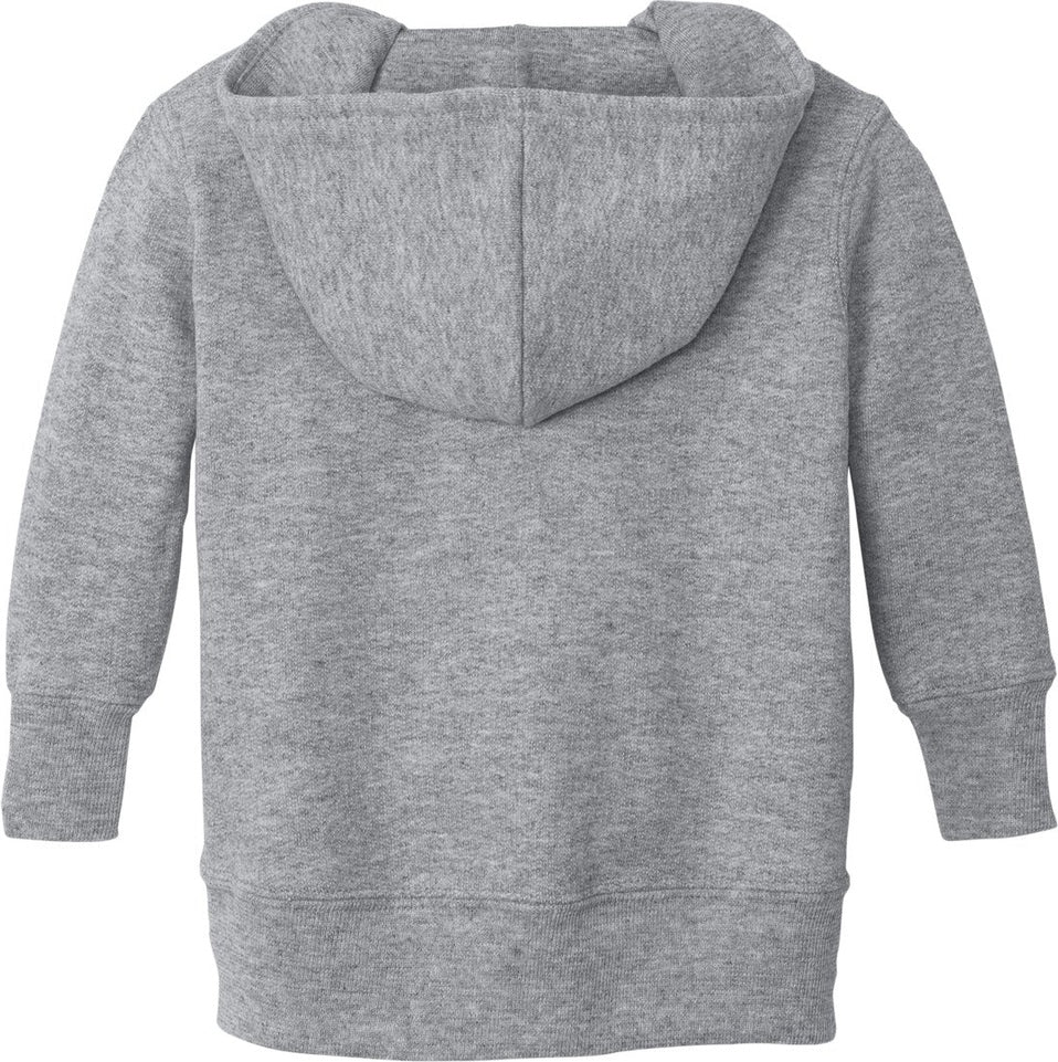 Rear View of Athl Heather Port & Co Infant Core Fleece Full-Zip Hooded Sweatshirt. CAR78IZH