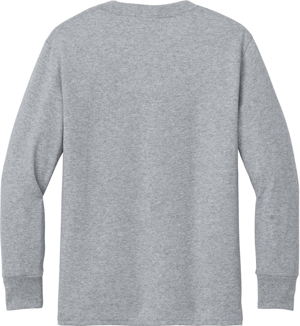 Front View of Athl Heather Port & Co Youth Long Sleeve Core Cotton Tee. PC54YLS