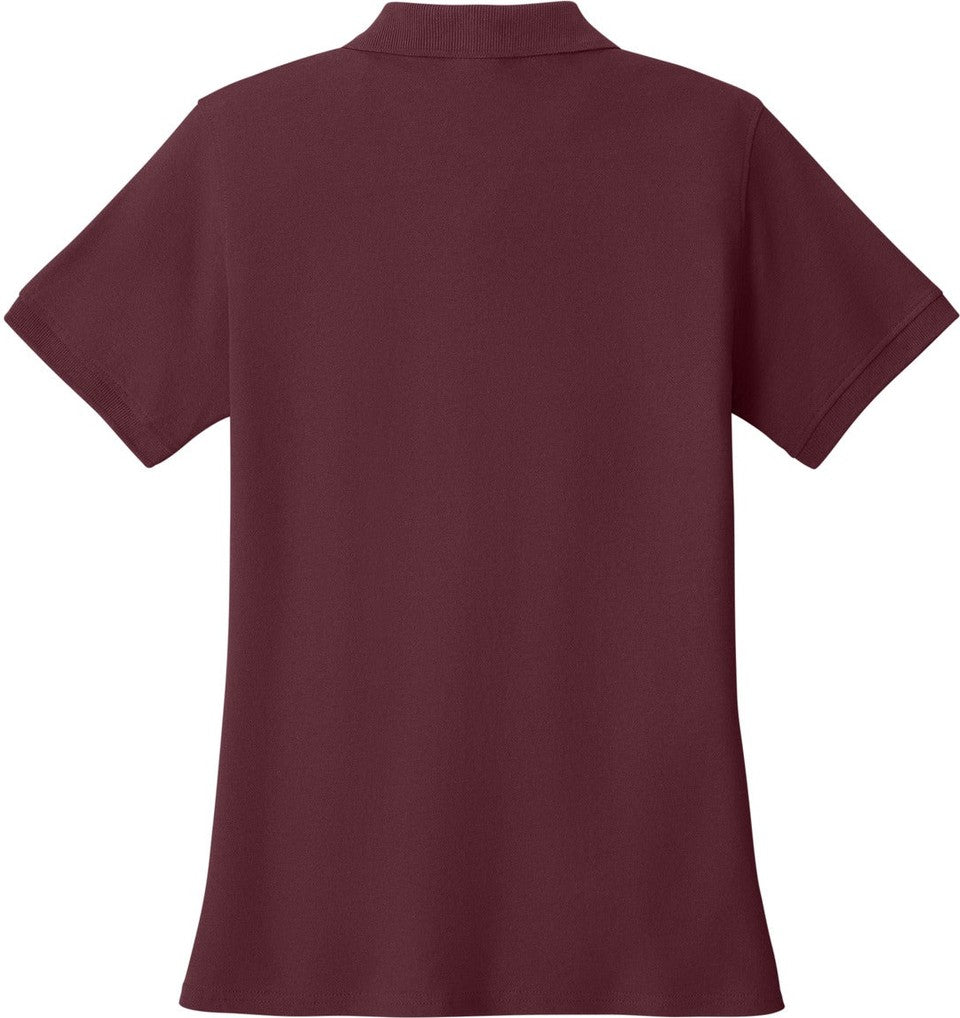 Front View of Athl Maroon Port & Co Women's Core Blend Pique Polo. LKP155