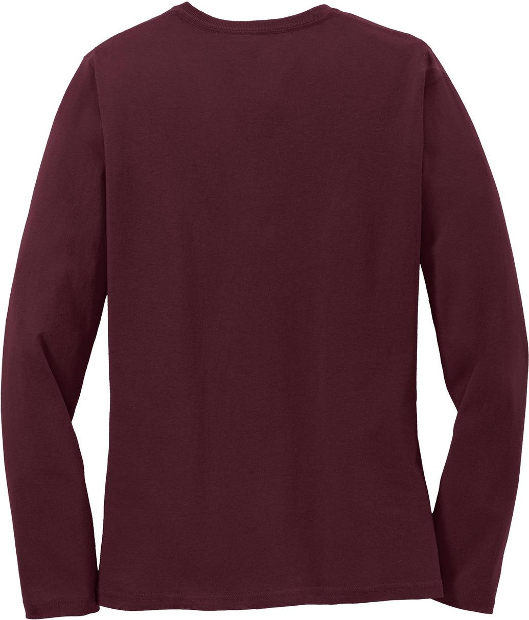 Front View of Athl Maroon Port & Co Women's Long Sleeve Core Cotton Tee. LPC54LS