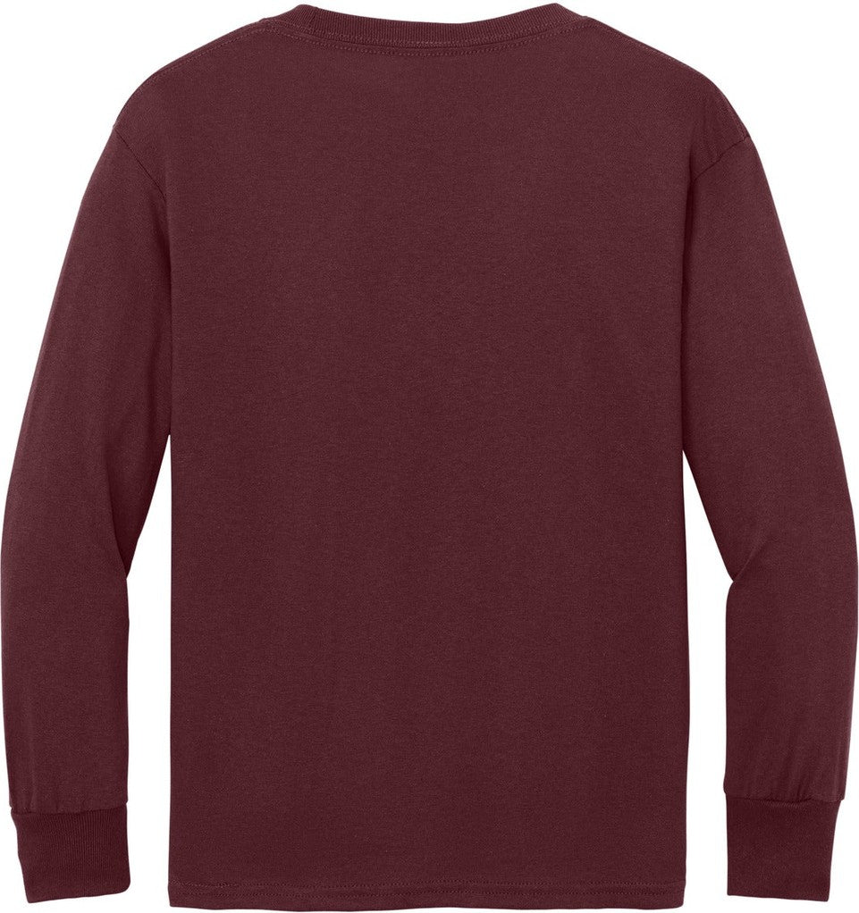 Front View of Athl Maroon Port & Co Youth Long Sleeve Core Cotton Tee. PC54YLS