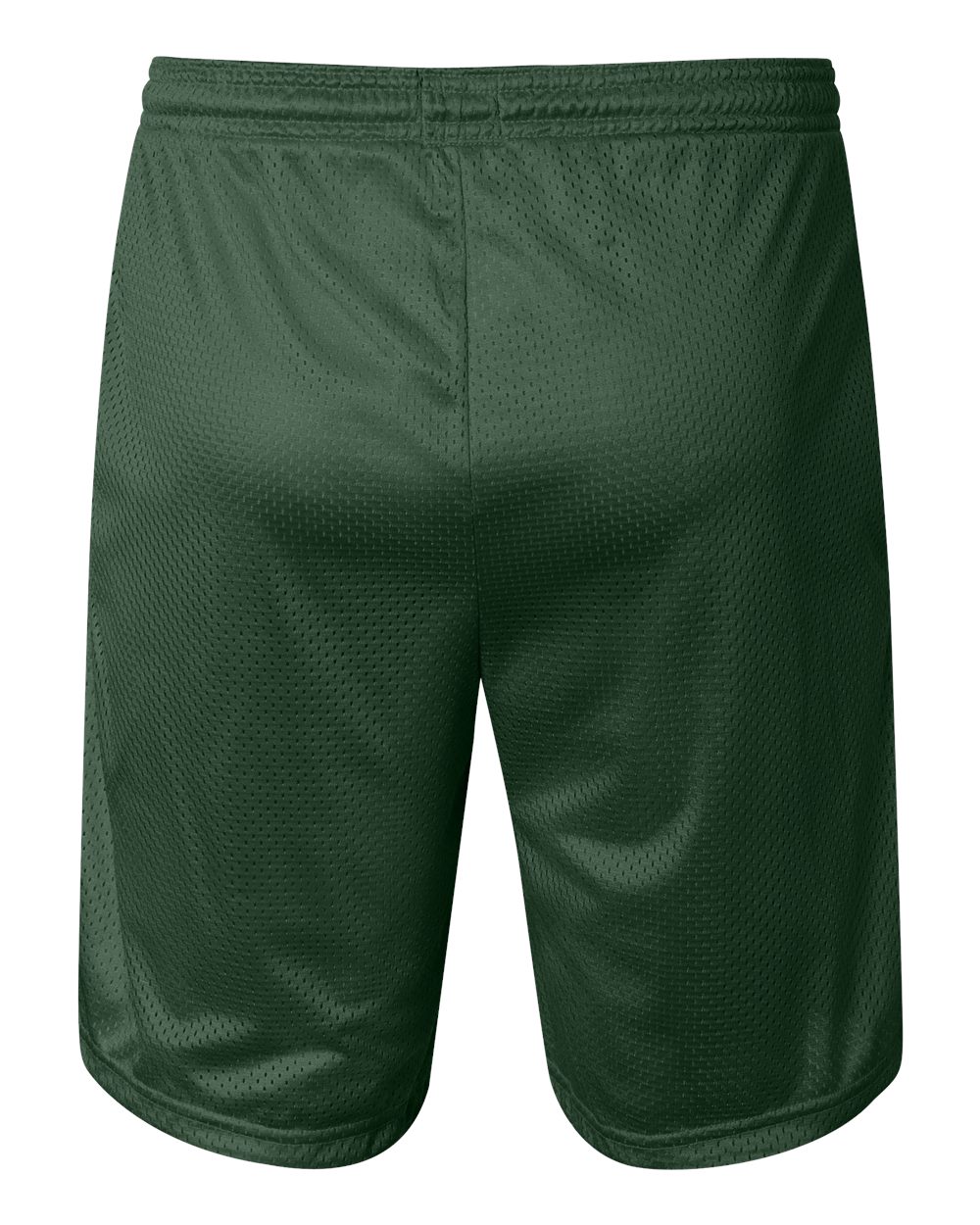 Rear View of Athletic Dark Green Polyester Mesh 9&quot; Shorts with Pockets - S162