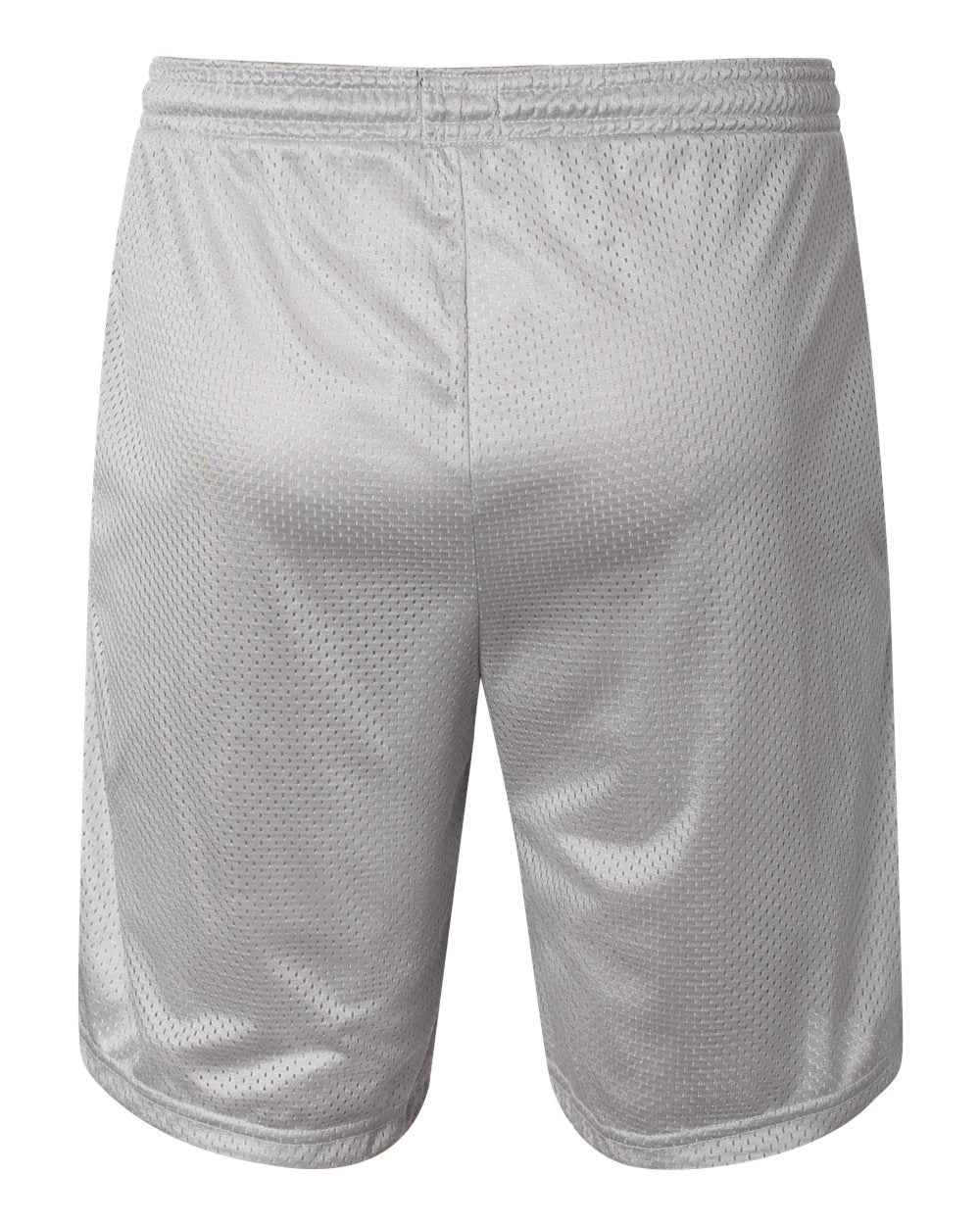 Rear View of Athletic Grey Polyester Mesh 9&quot; Shorts with Pockets - S162