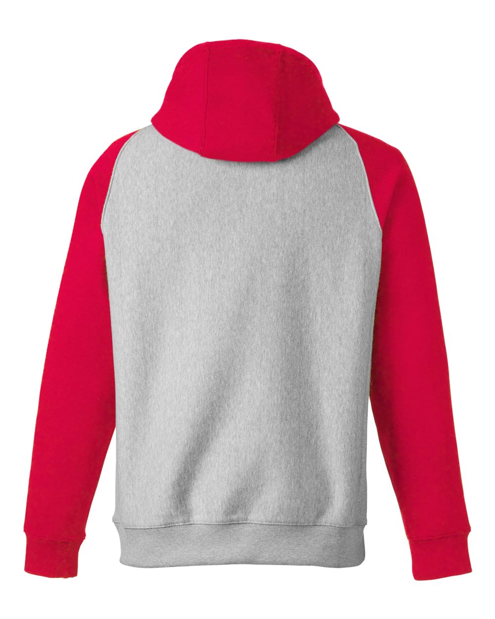 Rear View of Athletic Heather/ Sport Red Unisex Zone HydroSport™ Heavyweight Colorblock Hooded Sweatshirt - TT96CB