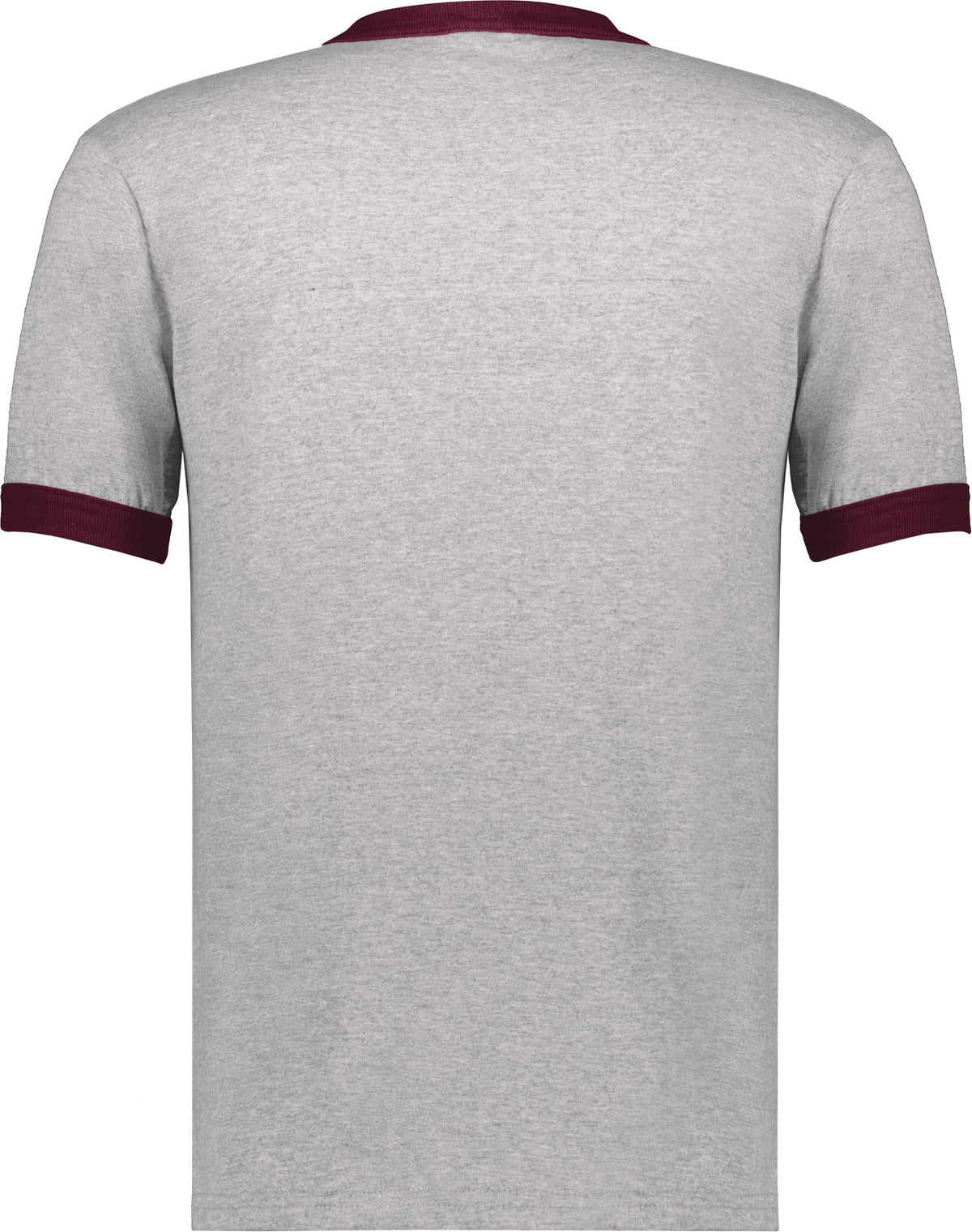 Rear View of ATHLETIC HEATHER/MAROON ADULT RINGER T-SHIRT