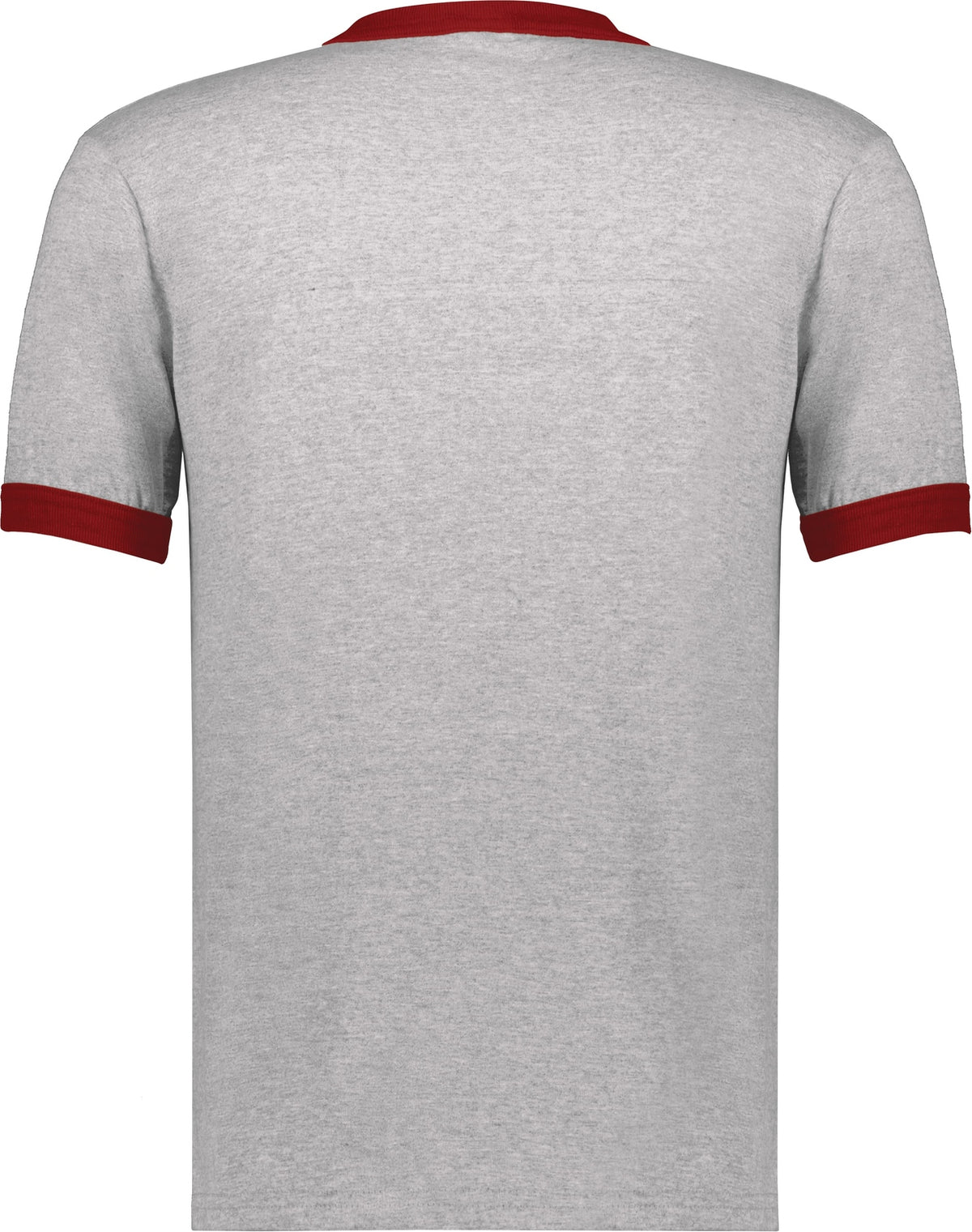 Rear View of ATHLETIC HEATHER/RED ADULT RINGER T-SHIRT