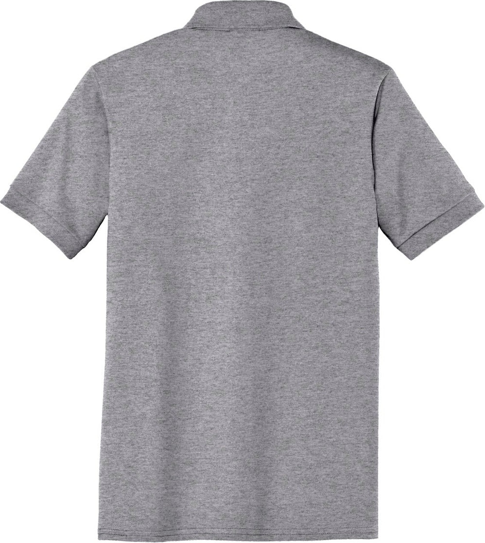 Rear View of Athletic Hthr Port & Co Core Blend Jersey Knit Pocket Polo. KP55P