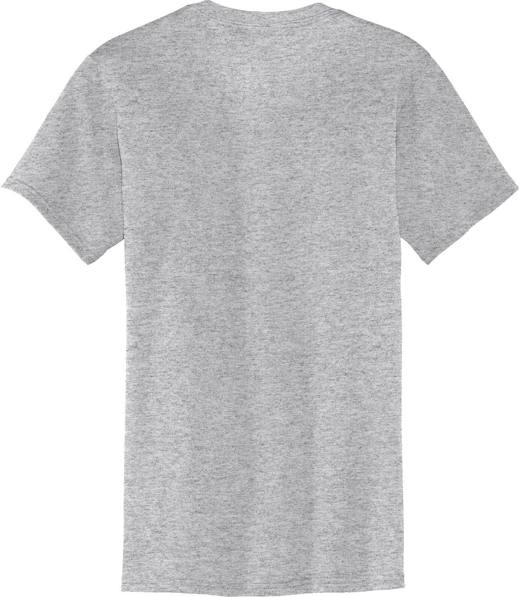Rear View of Athletic Hthr Port & Co Core Blend Pocket Tee. PC55P
