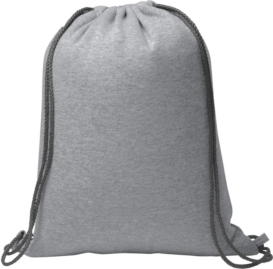 Rear View of Athletic Hthr Port & Co Core Fleece Sweatshirt Cinch Pack. BG614