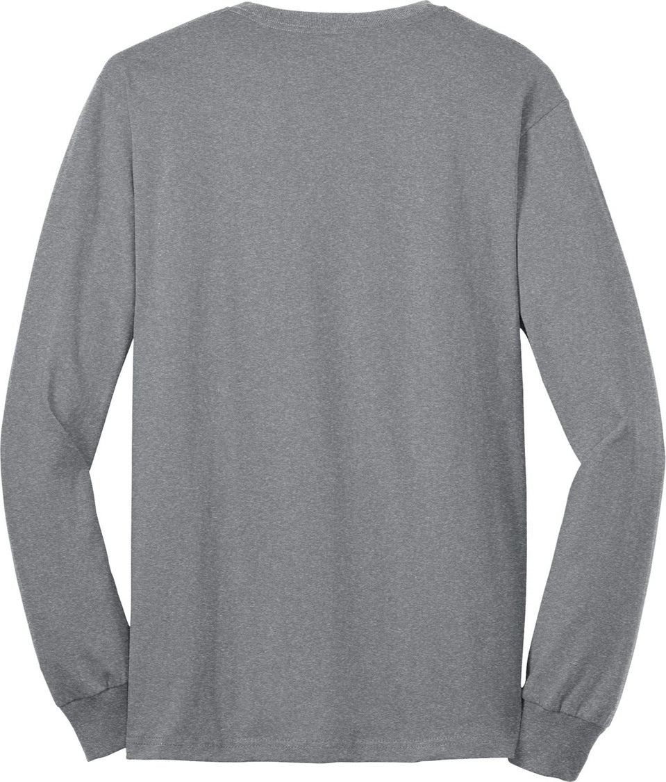 Front View of Athletic Hthr Port & Co Tall Long Sleeve Core Blend Tee. PC55LST
