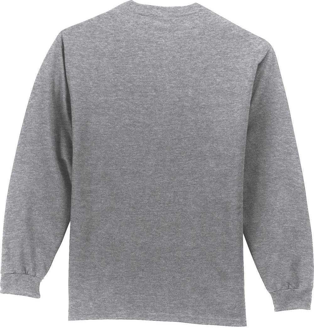 Front View of Athletic Hthr Port & Co Tall Long Sleeve Essential Pocket Tee. PC61LSPT
