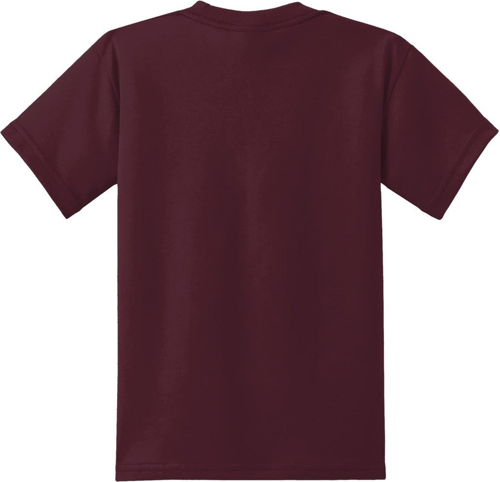 Front View of Athletic Mroon Port & Co Youth Core Blend Tee. PC55Y