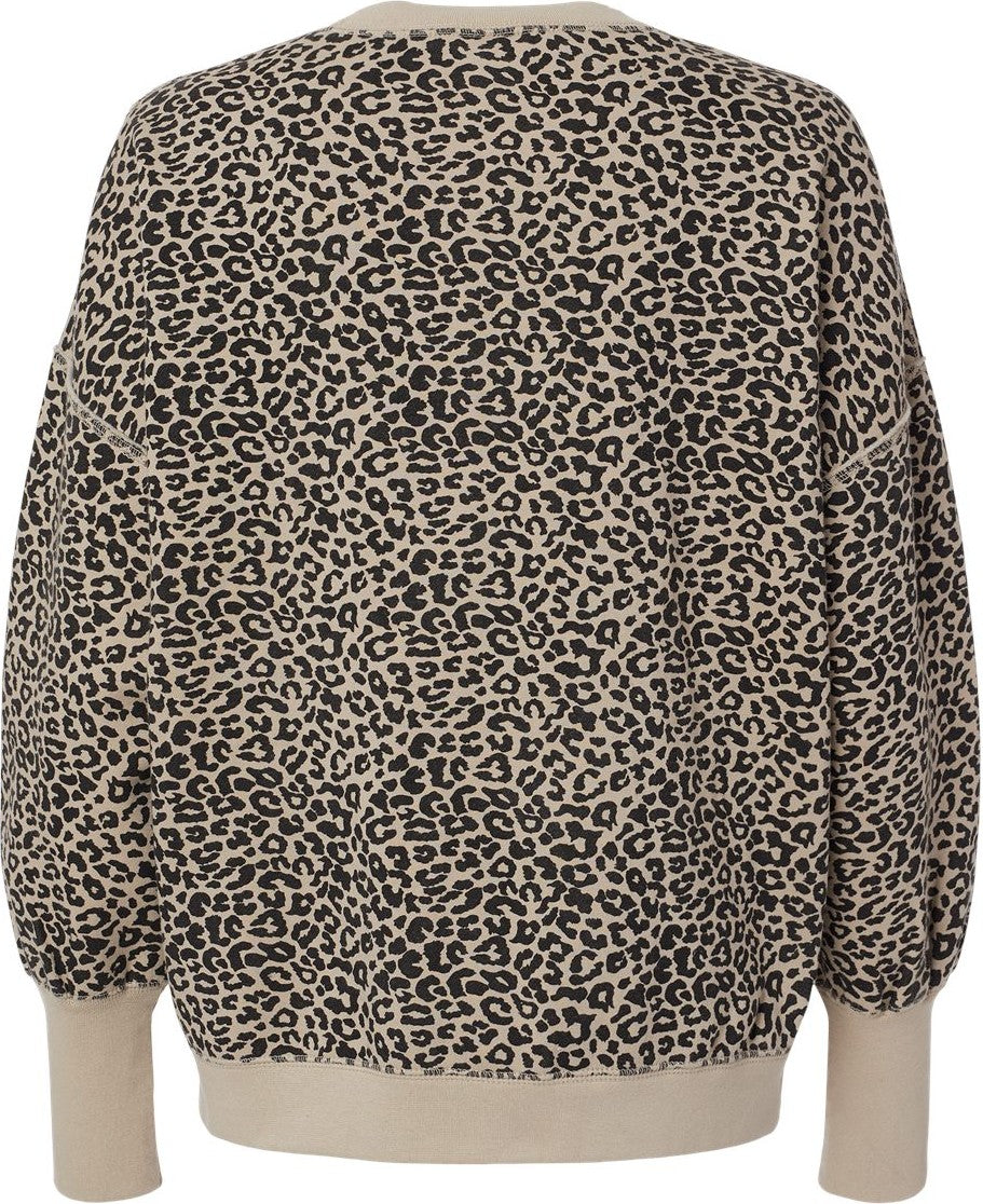 Rear View of Atmosphere/ Black Leopard Women&#39;s Sueded Fleece Crewneck Sweatshirt - W22712