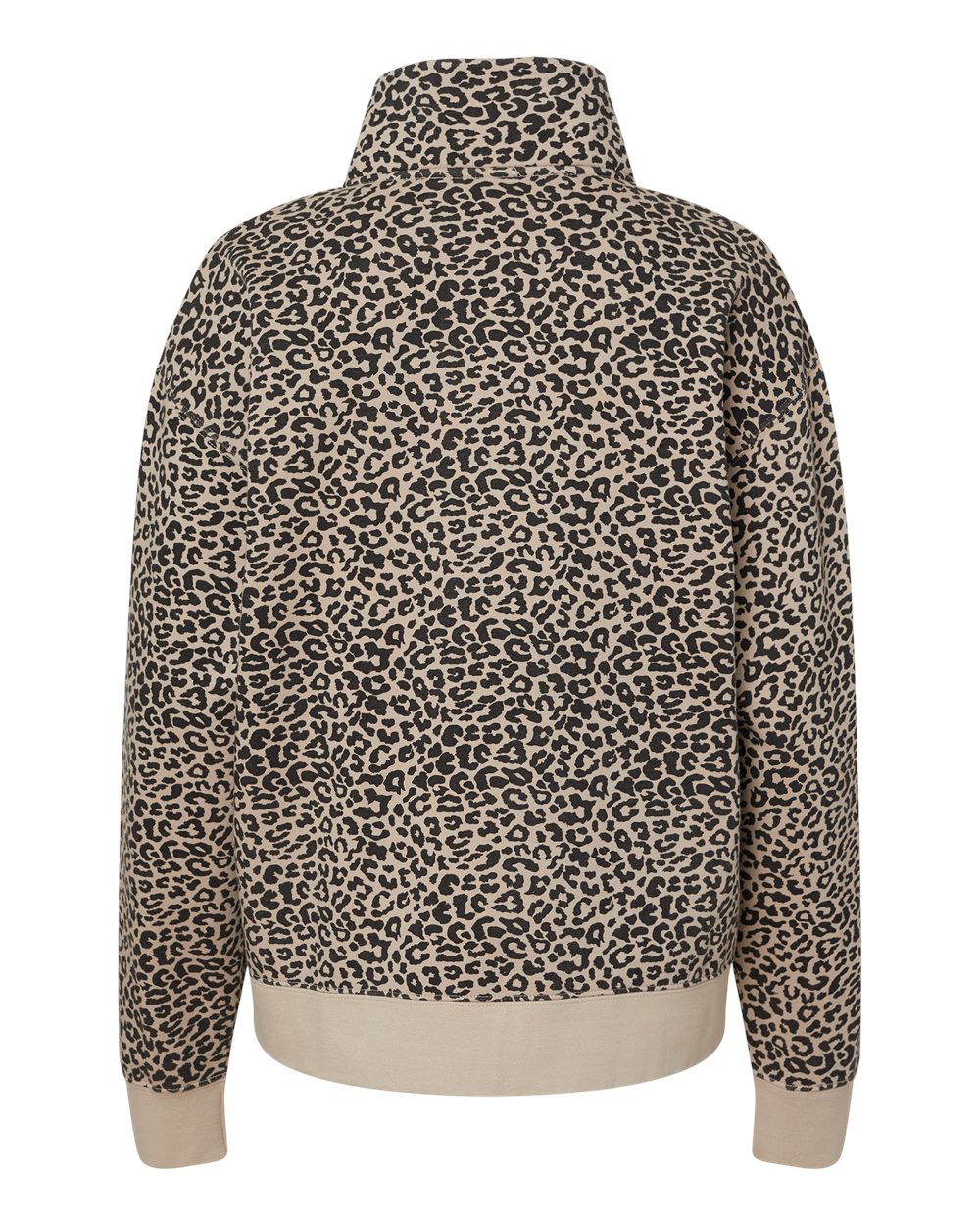 Front View of Atmosphere/ Black Leopard Women's Sueded Fleece Quarter-Zip Sweatshirt - W22713