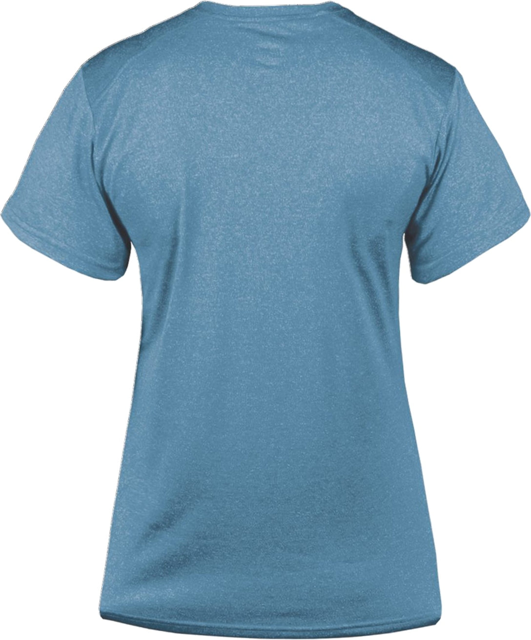 Rear View of BA COLUMBIA BLUE HEATHER PRO HEATHER LADIES' V-NECK TEE