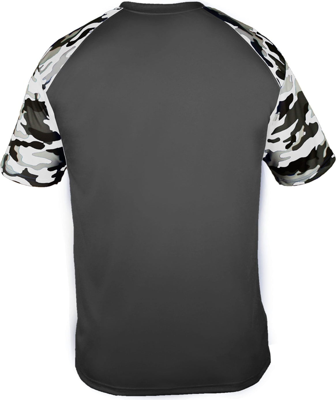 Rear View of BA GRAPHITE/WHITE CAMO YOUTH CAMO SPORT TEE