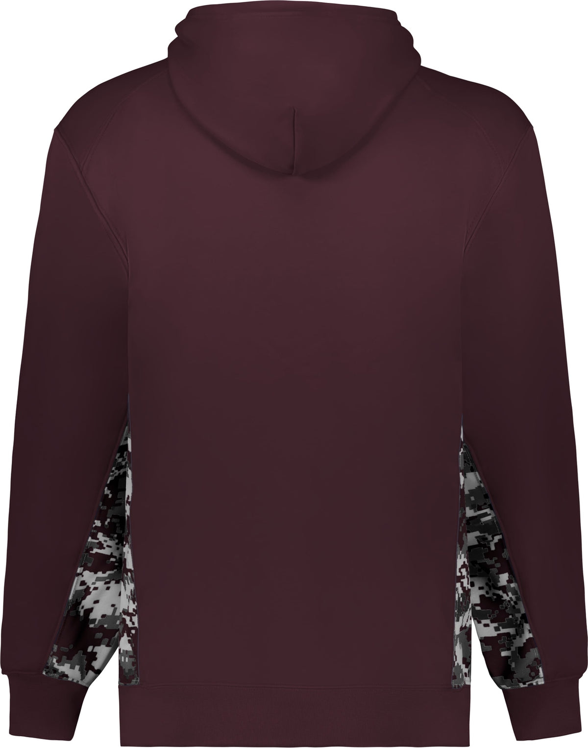 Rear View of BA MAROON/MAROON DIGITAL DIGITAL COLOR BLOCK HOODIE