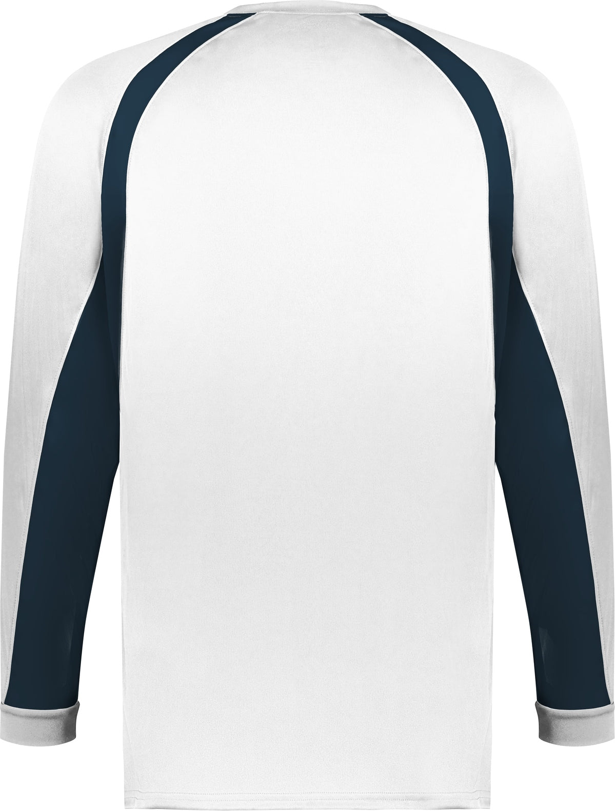 Rear View of BA WHITE/NAVY YOUTH HOOK L/S TEE