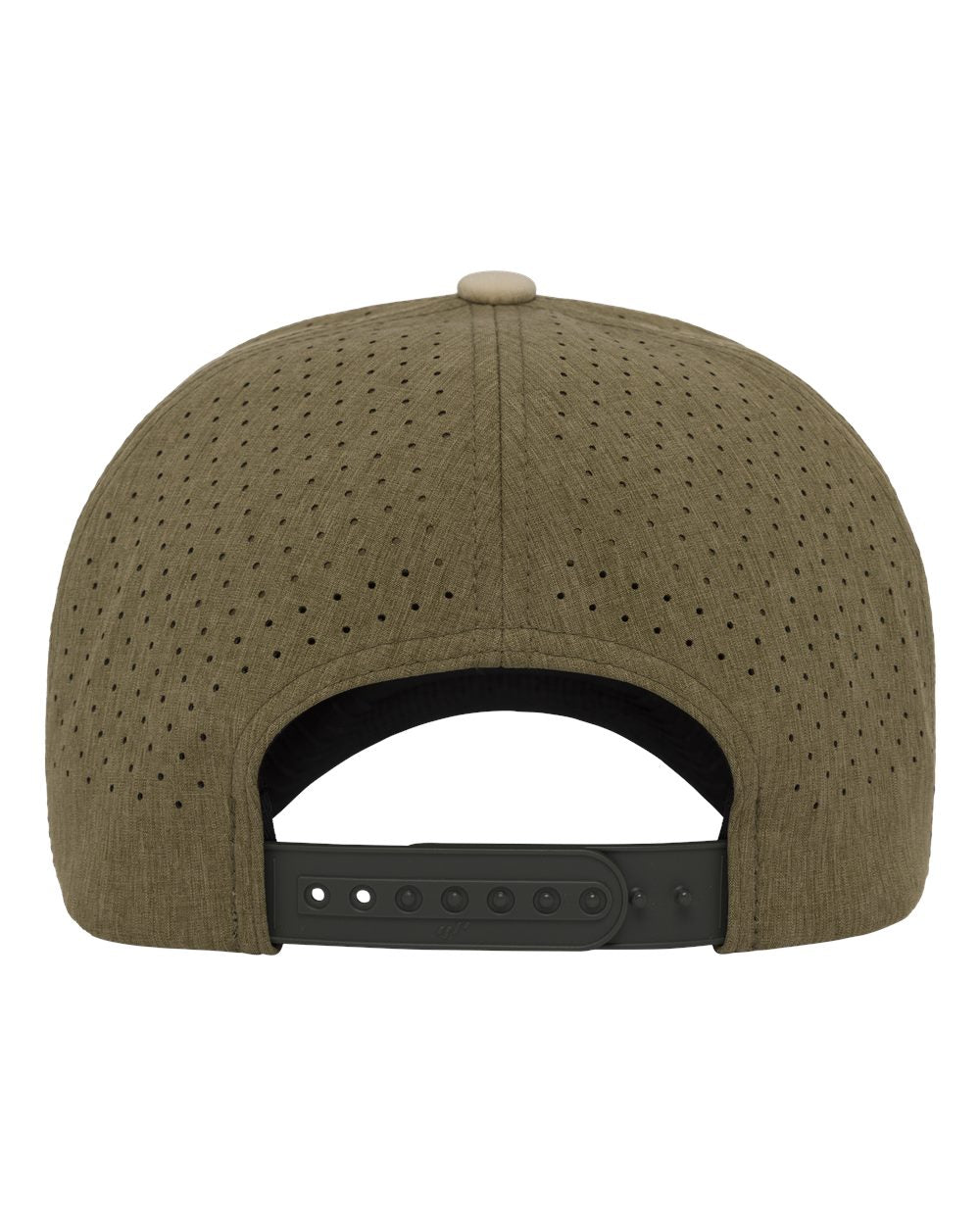 Rear View of Beige/ Loden Green/ Beige Five-Panel Perforated Rope Cap - 5389BD plain