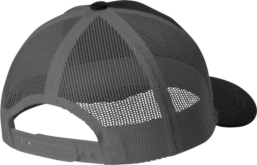 Rear View of Bk/GyStl Port Authority Youth Snapback Trucker Cap YC402