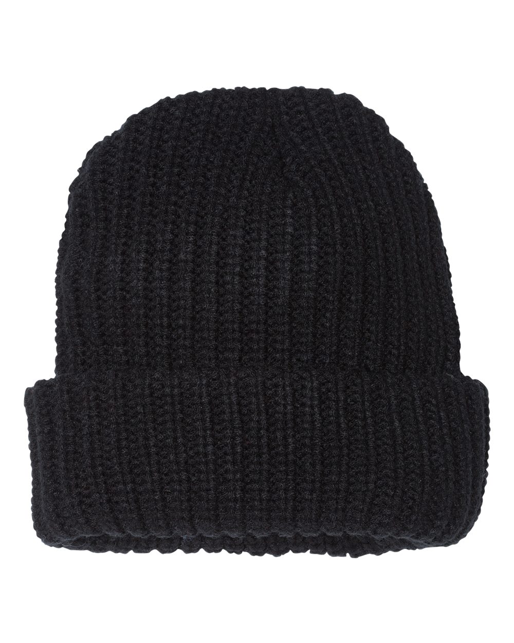 Rear View of Black 12" Chunky Cuffed Beanie - SP90