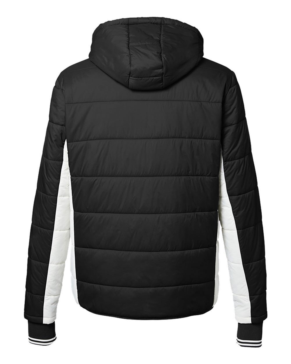 Front View of Black/ Antique White Nautical Mile Hooded Puffer Jacket - N17186