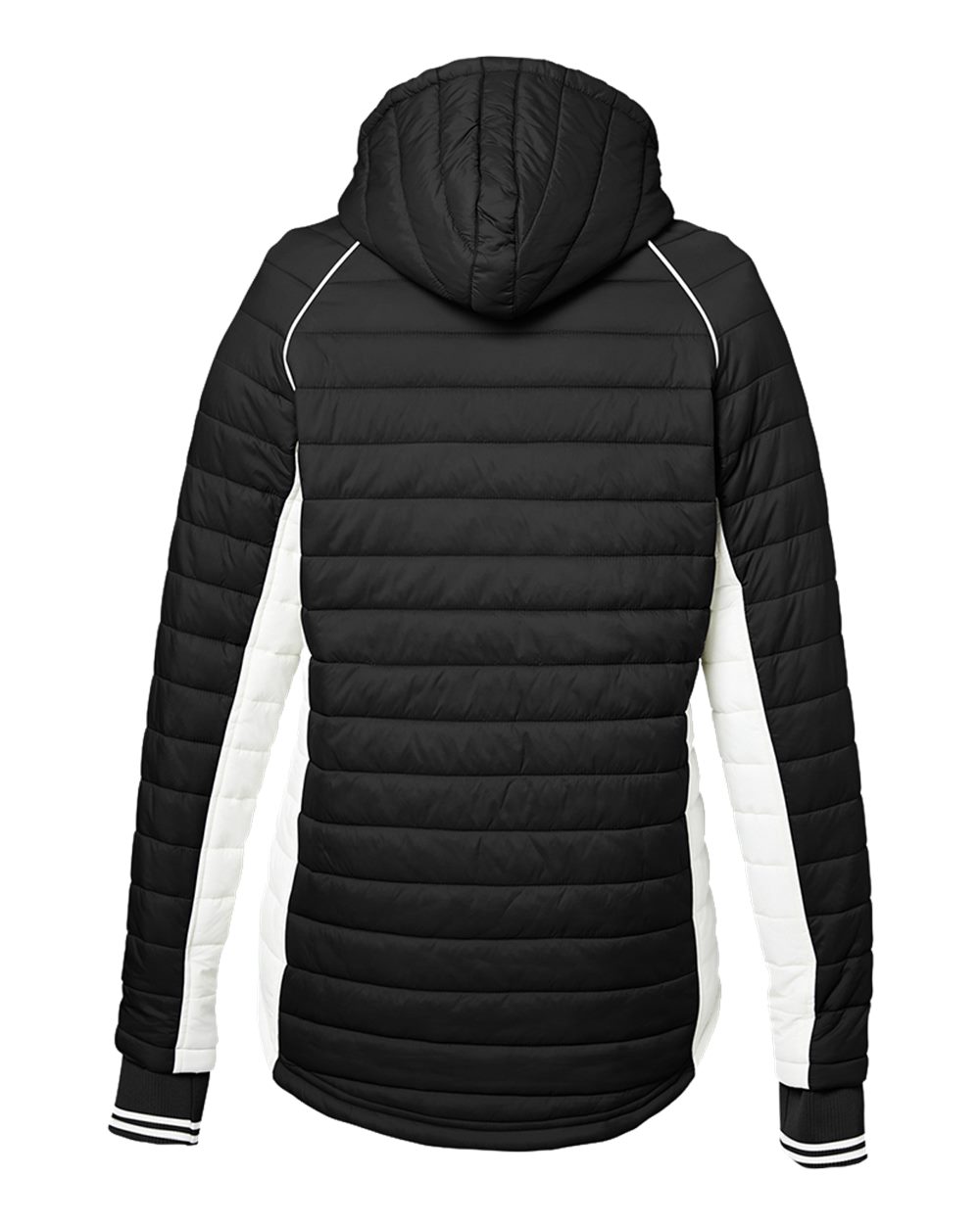 Front View of Black/ Antique White Women's Nautical Mile Hooded Puffer Jacket - N17187