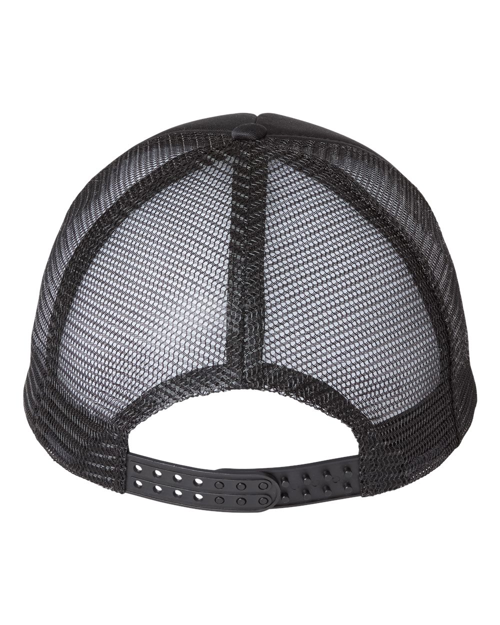 Front View of Black/ Black Foam Mesh-Back Trucker Cap - VC700