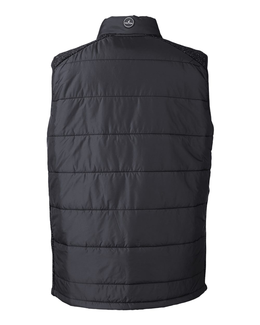 Front View of Black/ Black Heather Harbor Puffer Vest - N17946