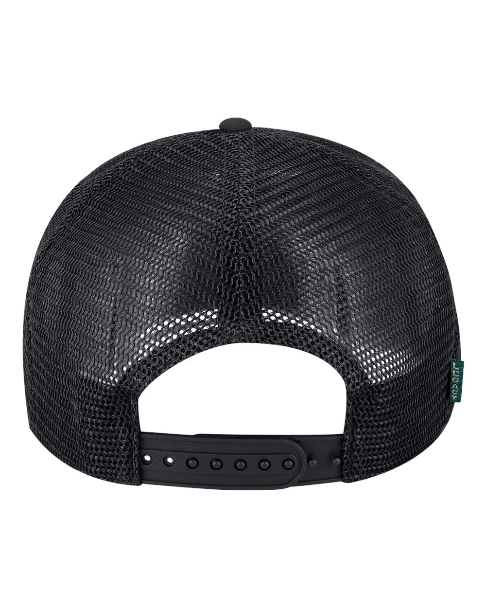 Rear View of Black/ Black Hopback Seven-Panel Trucker Cap - H7FB