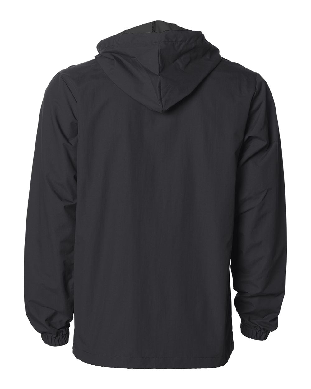 Front View of Black/ Black Water-Resistant Hooded Windbreaker - EXP95NB