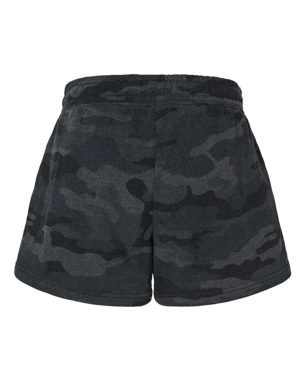 Rear View of Black Camo Heather Women’s Lightweight California Wave Wash Fleece Shorts - PRM20SRT