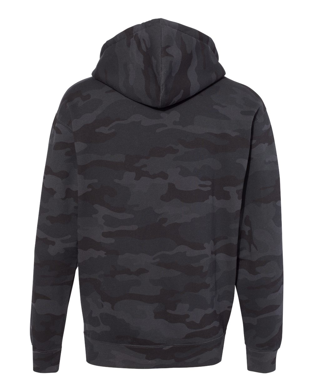 Front View of Black Camo Heavyweight Hooded Sweatshirt - IND4000