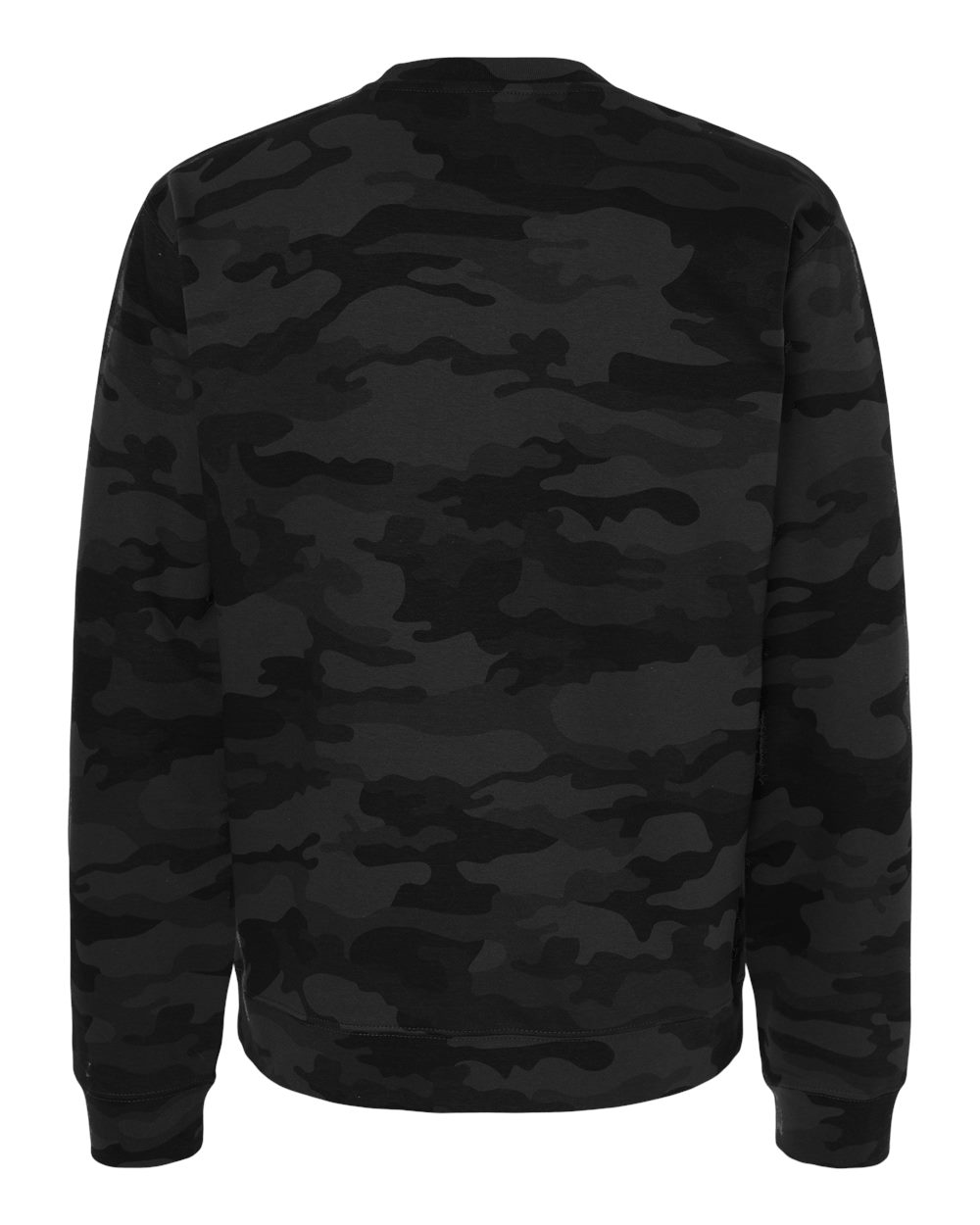 Front View of Black Camo Midweight Crewneck Sweatshirt - SS3000