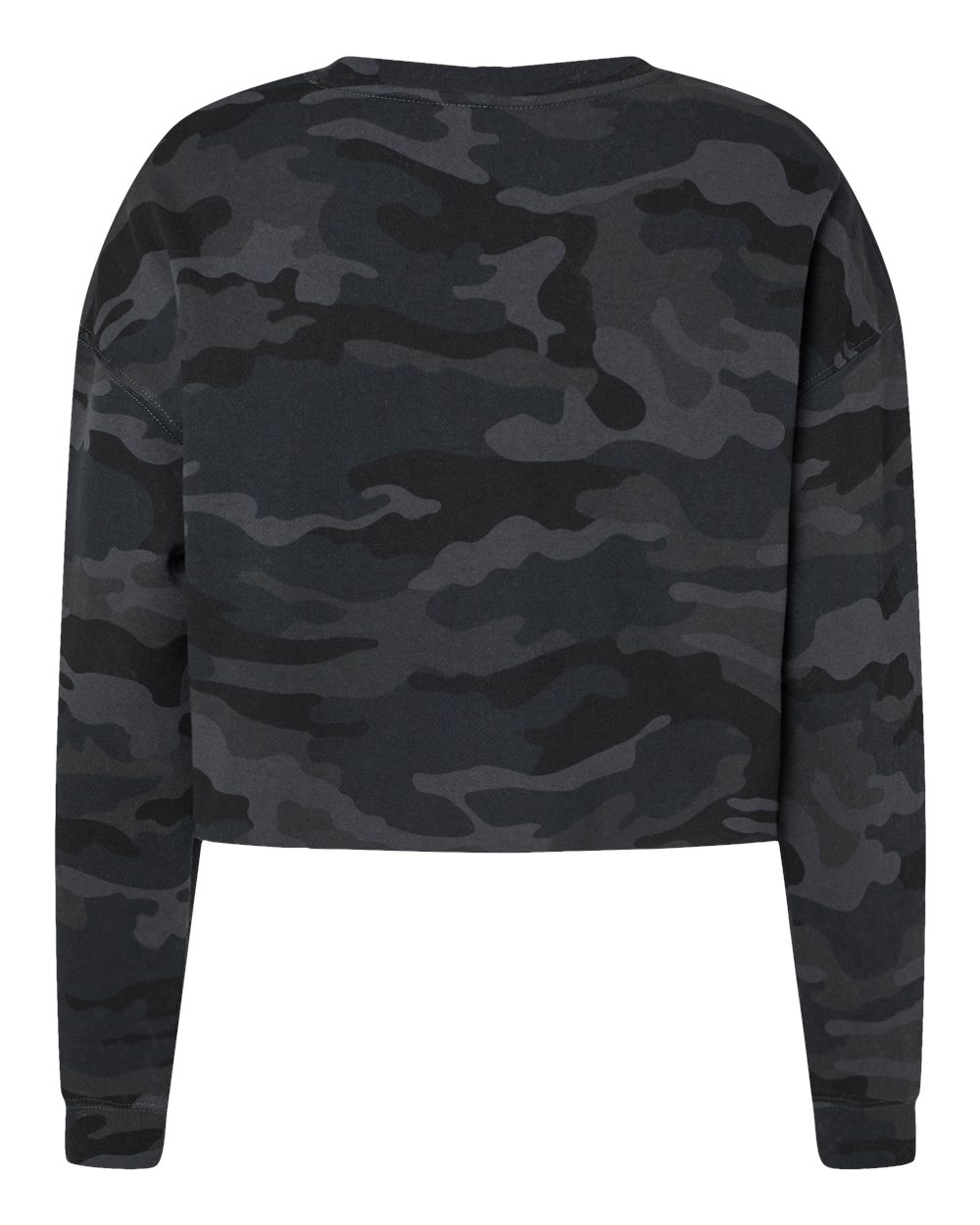 Front View of Black Camo Women's Lightweight Crop Crewneck Sweatshirt - AFX24CRP