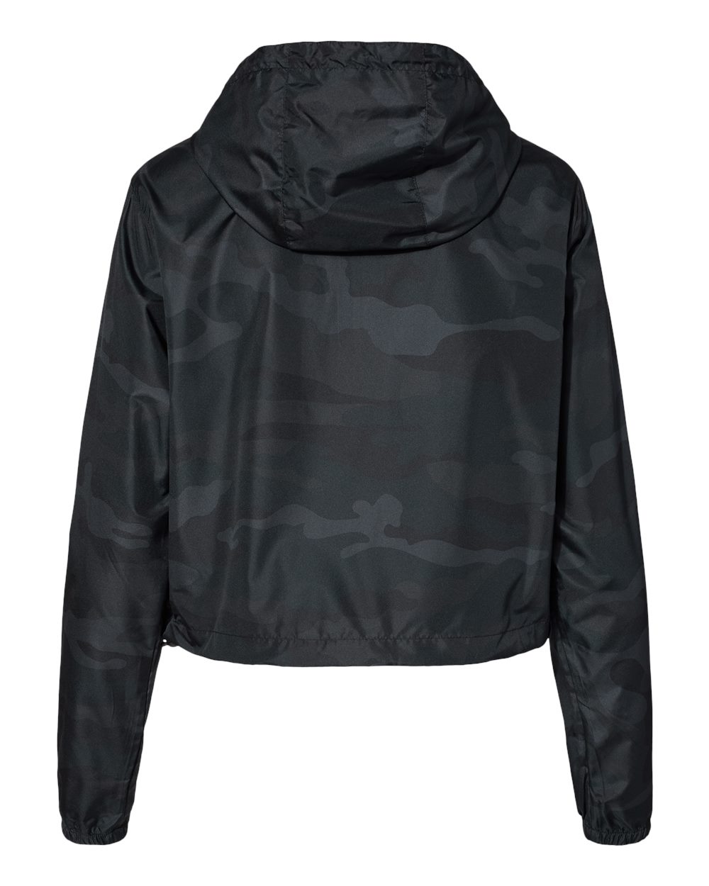 Front View of Black Camo Women's Lightweight Quarter-Zip Pullover Crop Windbreaker - EXP64CRP