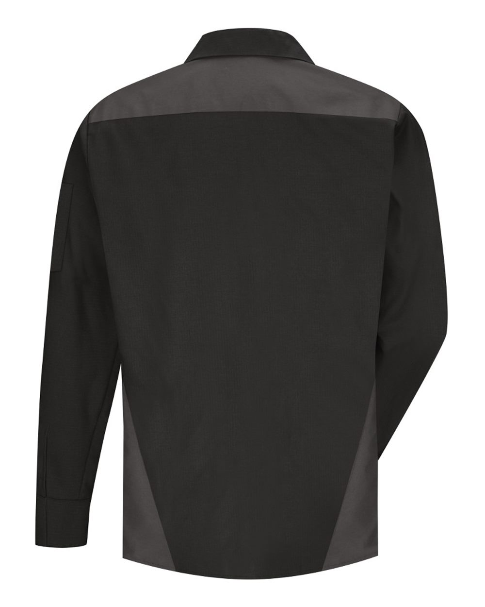 Rear View of Black/ Charcoal/ Light Grey Long Sleeve Tri-Color Shop Shirt - SY18