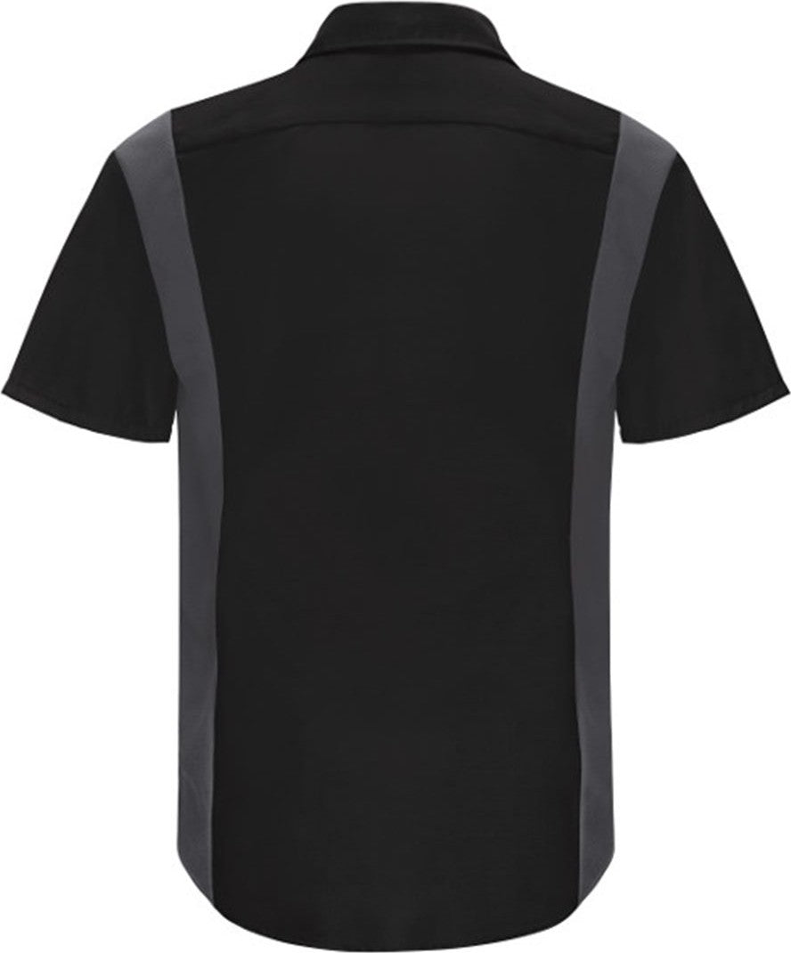 Front View of Black/ Charcoal Performance Plus Short Sleeve Shirt with Oilblok Technology - Tall Sizes - SY42T