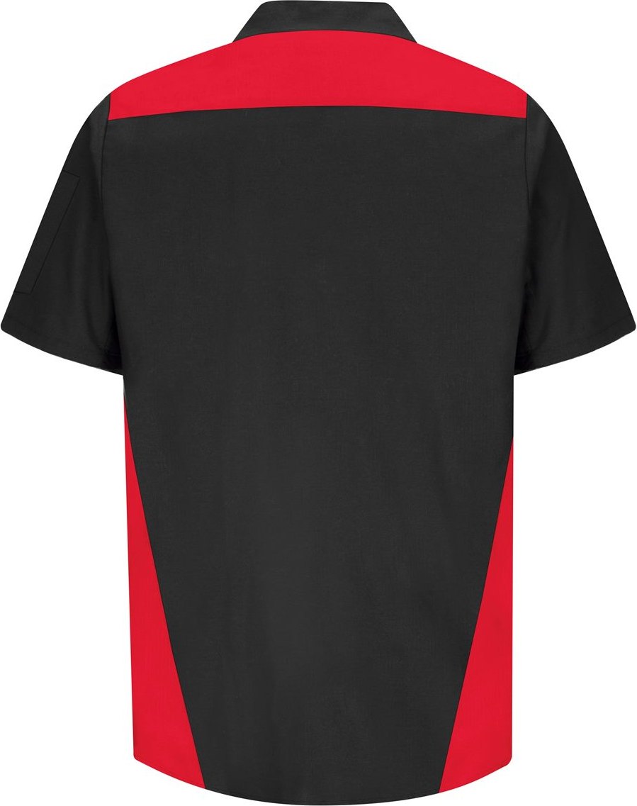 Front View of Black/ Charcoal/ Red Tri-Color Short Sleeve Shop Shirt - SY28