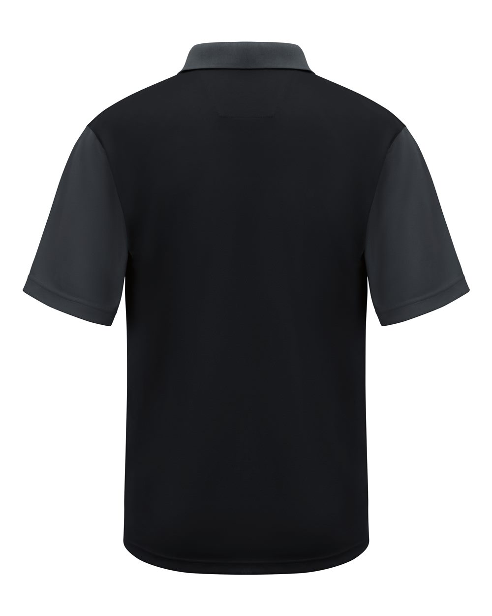 Front View of Black/ Charcoal Short Sleeve Performance Knit Color-Block Polo - SK56
