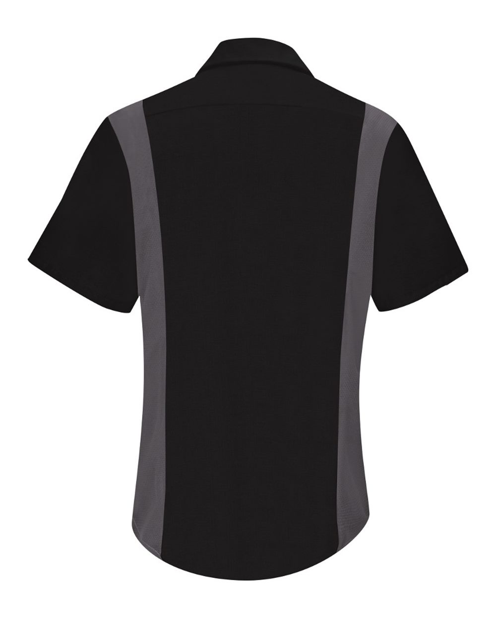 Front View of Black/ Charcoal Women's Performance Plus Short Sleeve Shop Shirt with Oilblok Technology - SY41