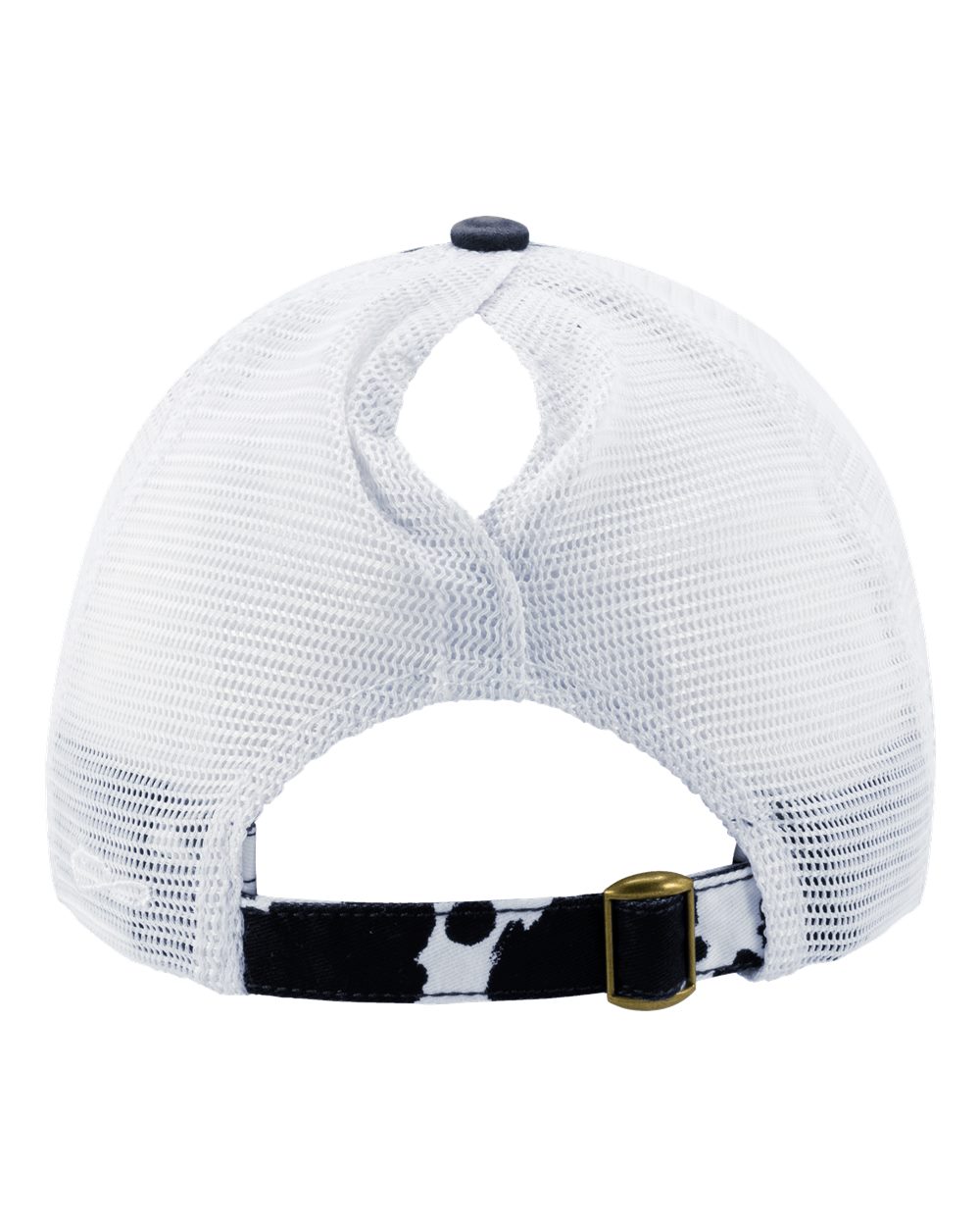 Rear View of Black/ Cow/ White Women&#39;s Printed Bill with Mesh Back Cap - JANET